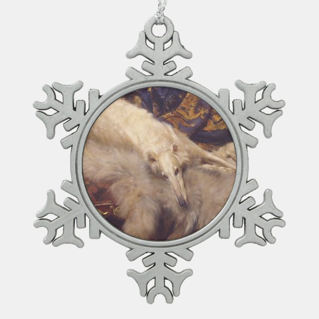 Borzoi-Lounging Weihnachtsverzierung Schneeflocken Zinn-Ornament (Vorderseite)