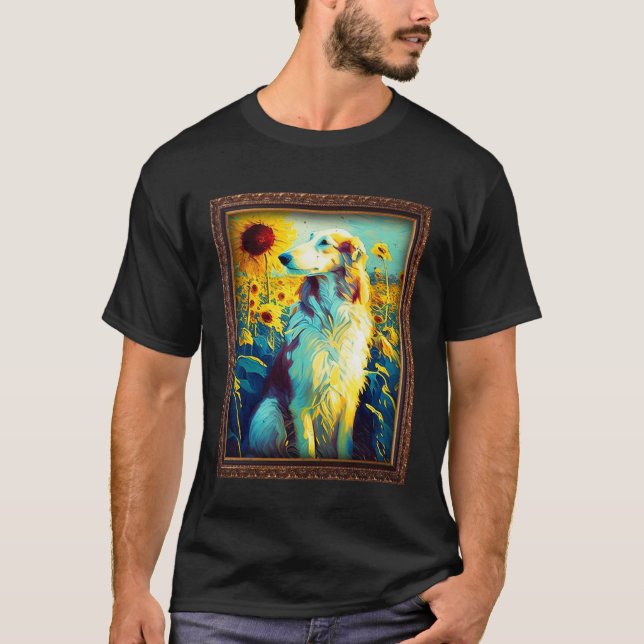 Borzoi Painting Sunflower Flower Mom Women Floral  T-Shirt (Vorderseite)