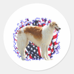 Borzoi Patriot Runder Aufkleber