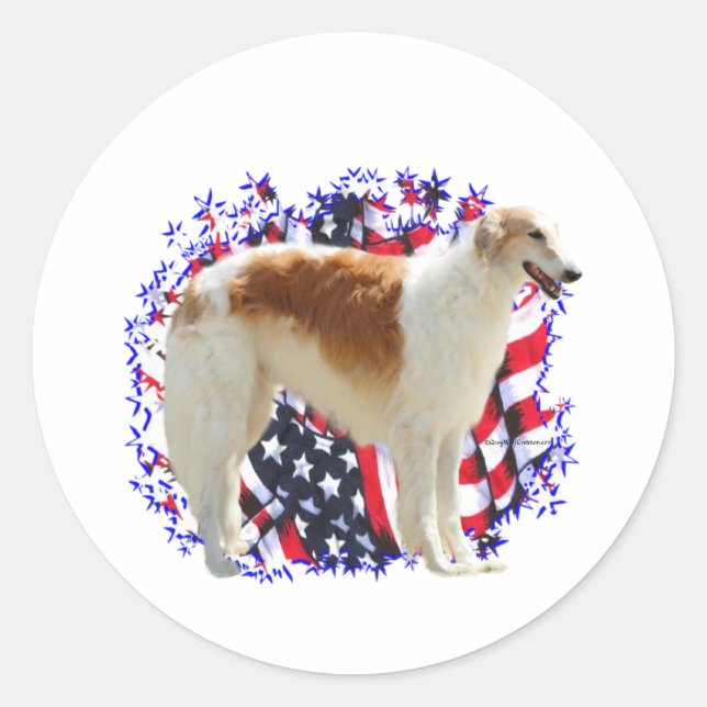 Borzoi Patriot Runder Aufkleber (Vorderseite)