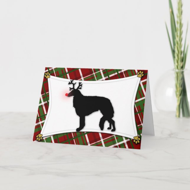 Borzoi Reindeer Weihnachtskarte Feiertagskarte (Vorderseite)