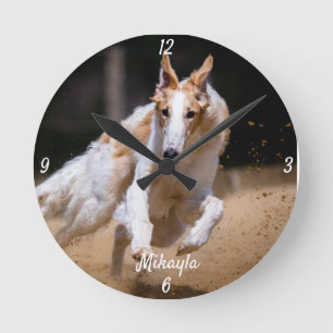 Borzoi Running Round Clock Runde Wanduhr