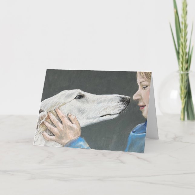 Borzoi Russian Wolfhound & Boy Dog Art Card Dankeskarte (Vorderseite)