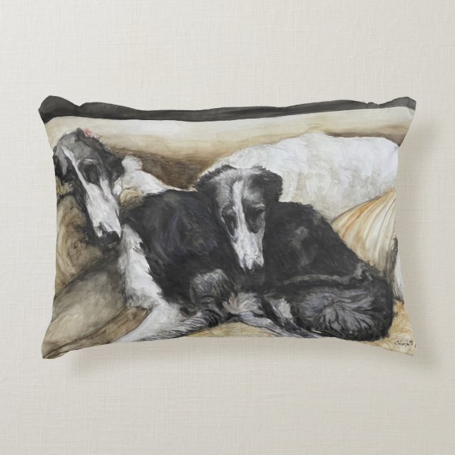 Borzoi Russian Wolfhound Dog Art Pillow Dekokissen (Vorderseite)