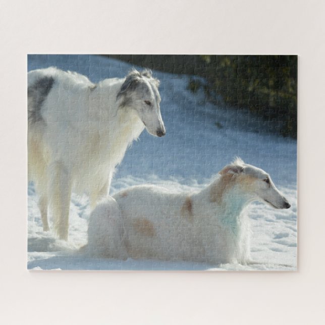 Borzoi - Russian Wolfhound dogs in the Snow Puzzle (Horizontal)