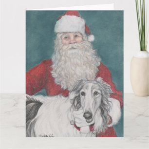Borzoi & Santa Dog Weihnachtskarte Karte