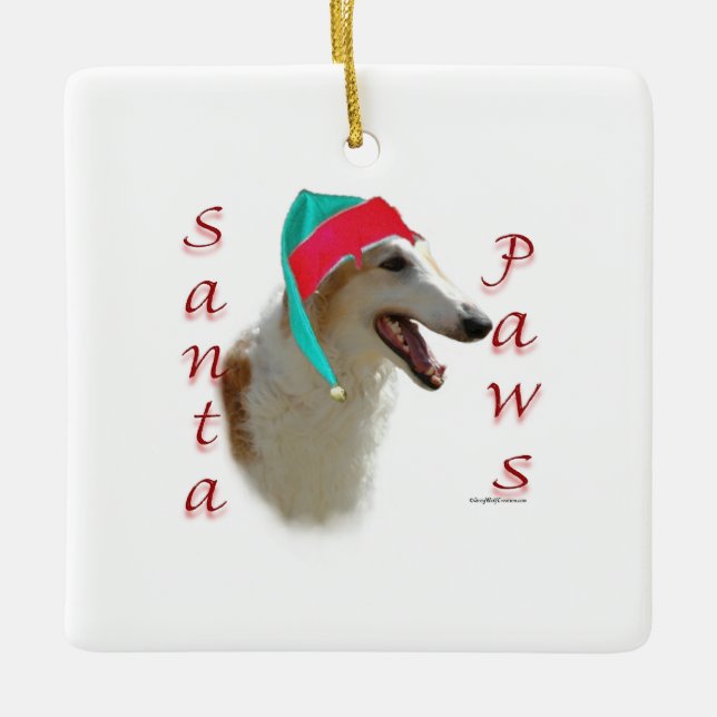 Borzoi Santa Paws Keramikornament (Vorderseite)