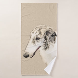 Borzoi (Silber Brindle) Malerei Original Dog Art Badhandtuch Set