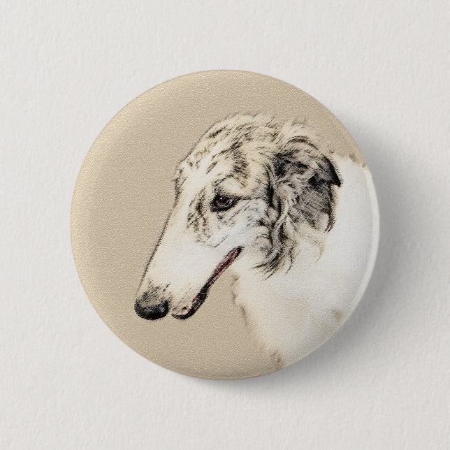 Borzoi (Silber Brindle) Malerei Original Dog Art Button (Vorderseite)
