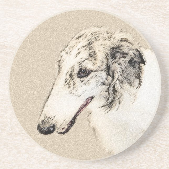 Borzoi (Silber Brindle) Malerei Original Dog Art Getränkeuntersetzer (Vorne)