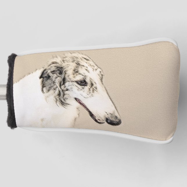 Borzoi (Silber Brindle) Malerei Original Dog Art Golf Headcover (Vorderseite)