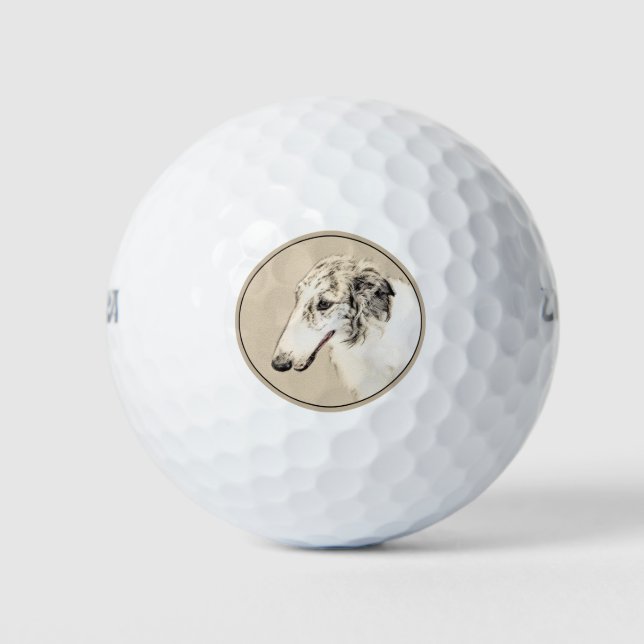 Borzoi (Silber Brindle) Malerei Original Dog Art Golfball (Vorderseite)