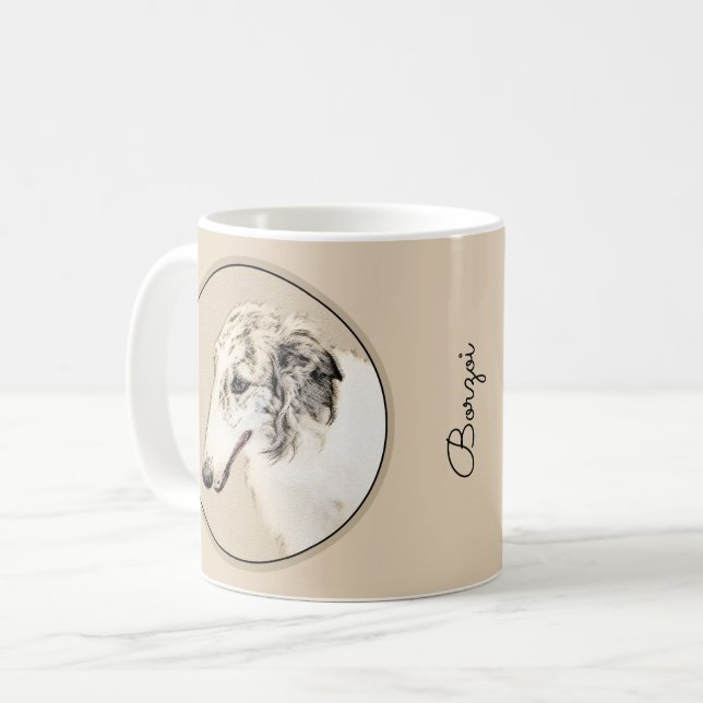 Borzoi (Silber Brindle) Malerei Original Dog Art Kaffeetasse (Vorderseite Links)