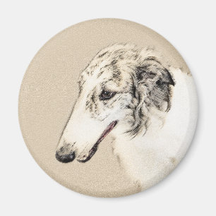 Borzoi (Silber Brindle) Malerei Original Dog Art Magnet