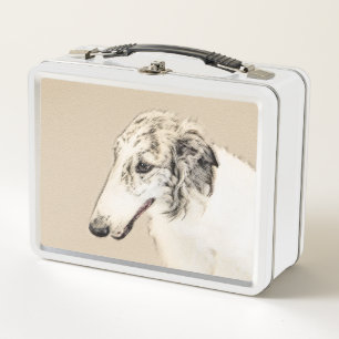Borzoi (Silber Brindle) Malerei Original Dog Art Metall Brotdose