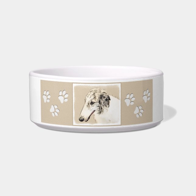 Borzoi (Silber Brindle) Malerei Original Dog Art Napf (Rechts)