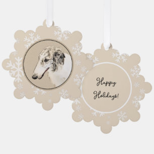 Borzoi (Silber Brindle) Malerei Original Dog Art Ornament Karte