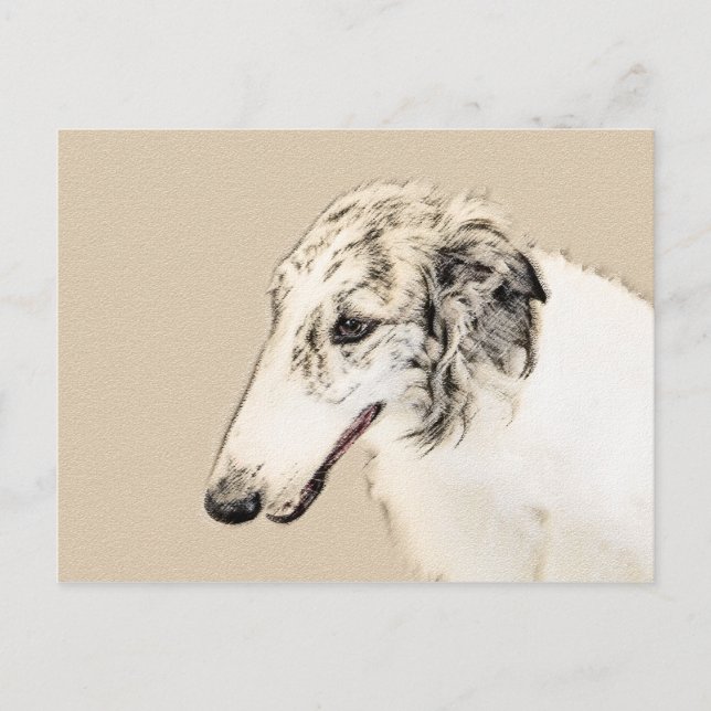 Borzoi (Silber Brindle) Malerei Original Dog Art Postkarte (Vorderseite)