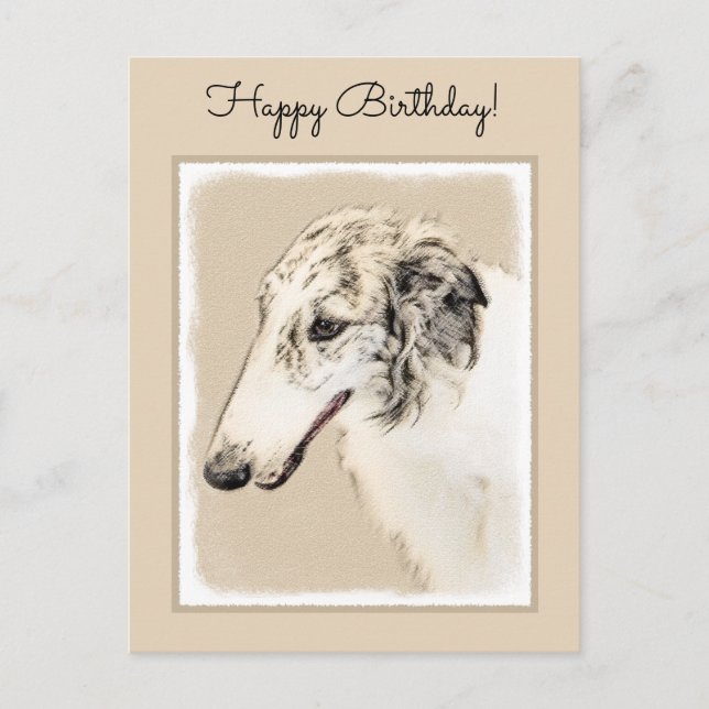 Borzoi (Silber Brindle) Malerei Original Dog Art Postkarte (Vorderseite)