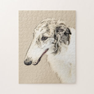 Borzoi (Silber Brindle) Malerei Original Dog Art Puzzle