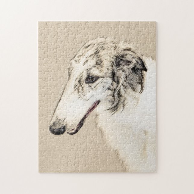 Borzoi (Silber Brindle) Malerei Original Dog Art Puzzle (Vertikal)
