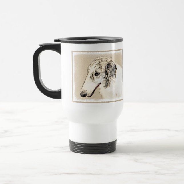 Borzoi (Silber Brindle) Malerei Original Dog Art Reisebecher (Links)