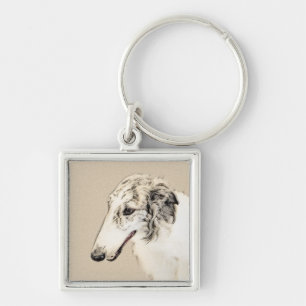 Borzoi (Silber Brindle) Malerei Original Dog Art Schlüsselanhänger