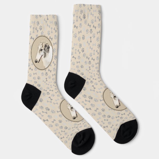 Borzoi (Silber Brindle) Malerei Original Dog Art Socken (Rechts)