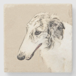 Borzoi (Silber Brindle) Malerei Original Dog Art Steinuntersetzer