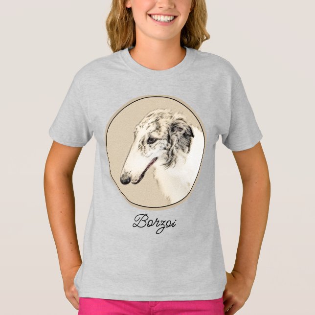 Borzoi (Silber Brindle) Malerei Original Dog Art T-Shirt (Vorderseite)