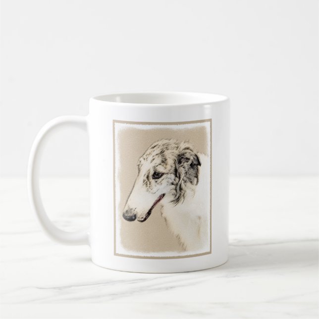 Borzoi (Silber Brindle) Malerei Original Dog Art Tasse (Links)