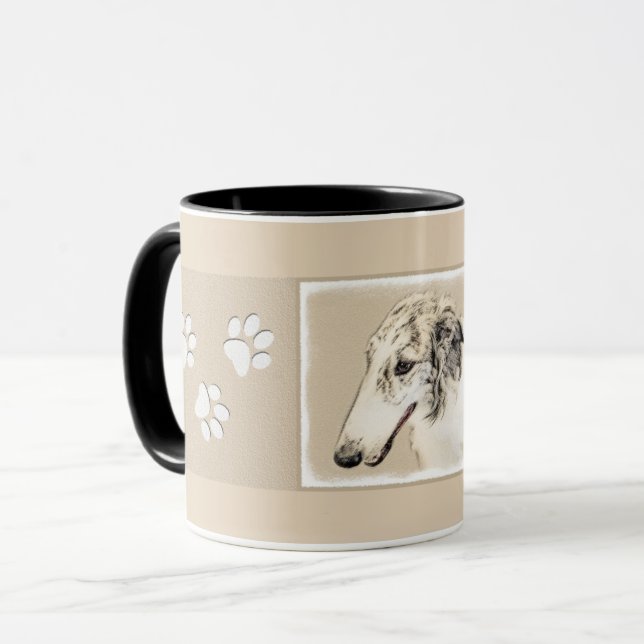 Borzoi (Silber Brindle) Malerei Original Dog Art Tasse (Vorderseite Links)