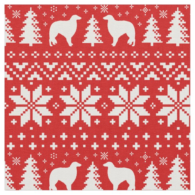 Borzoi-Silhouette-Weihnachtsmuster-Rot Stoff (Nahaufnahme)