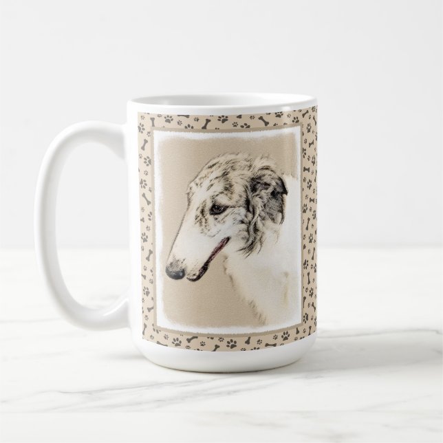 Borzoi (Silver Brindle) Malerei Original Hundekuns Kaffeetasse (Links)