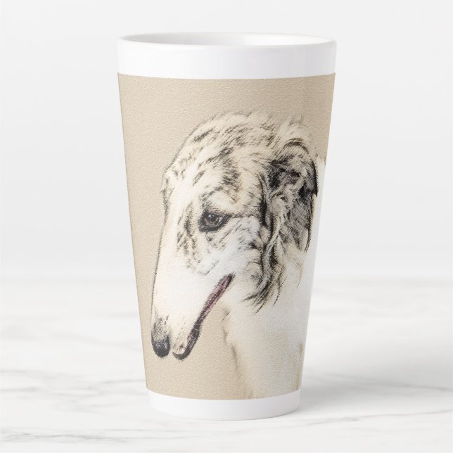 Borzoi (Silver Brindle) Malerei Original Hundekuns Milchtasse (Vorderseite)