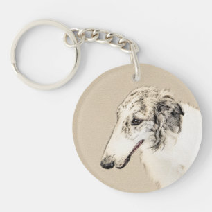 Borzoi (Silver Brindle) Malerei Original Hundekuns Schlüsselanhänger