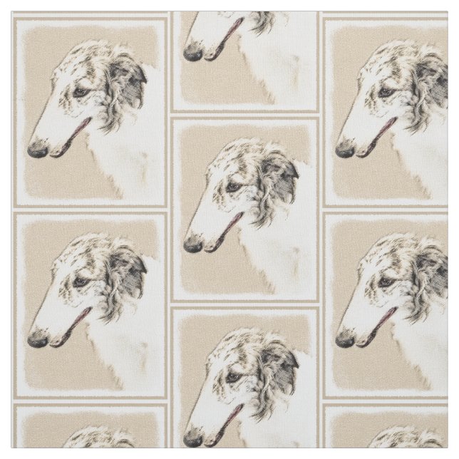 Borzoi (Silver Brindle) Malerei Original Hundekuns Stoff (Muster)