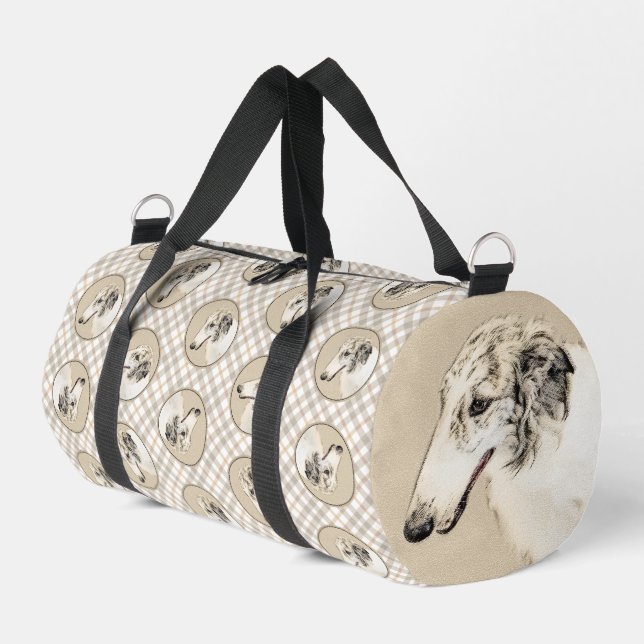 Borzoi Silver Brindle Malerei Wolfhound Dog Art Duffle Bag (Linke Seite)