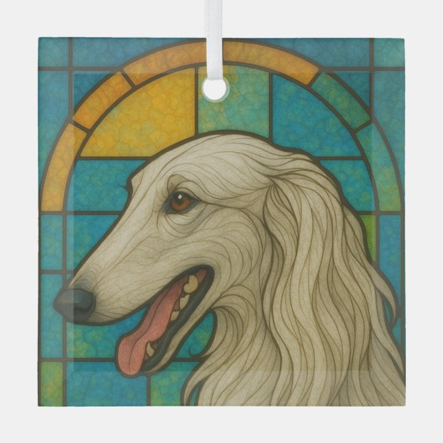 Borzoi "Stached Glass" Ornament Aus Glas (Vorderseite)