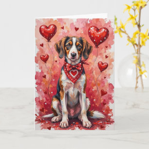 Borzoi Valentinstag Hund sitzt mit Herzen Rot Karte