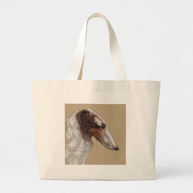 Borzoi-Vintager Kopf Jumbo Stoffbeutel (Vorne)