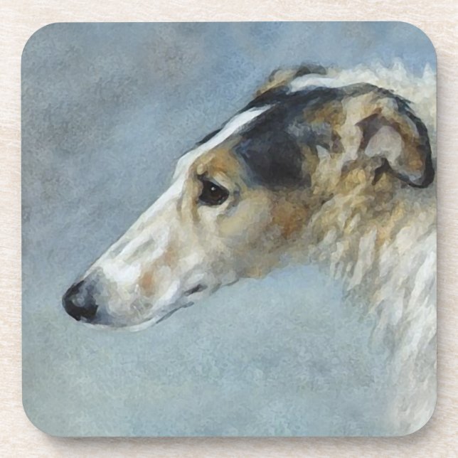 Borzoi Wasserfarbe 6 Stück Untersetzer Set (Vorderseite)