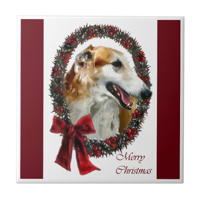 Borzoi Weihnachten Fliese (Vorderseite)
