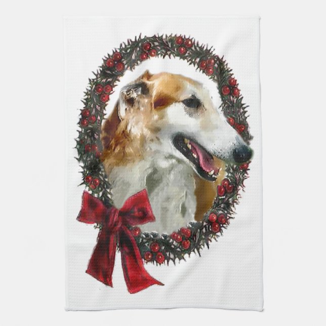 Borzoi Weihnachten Geschirrtuch (Vertikal)