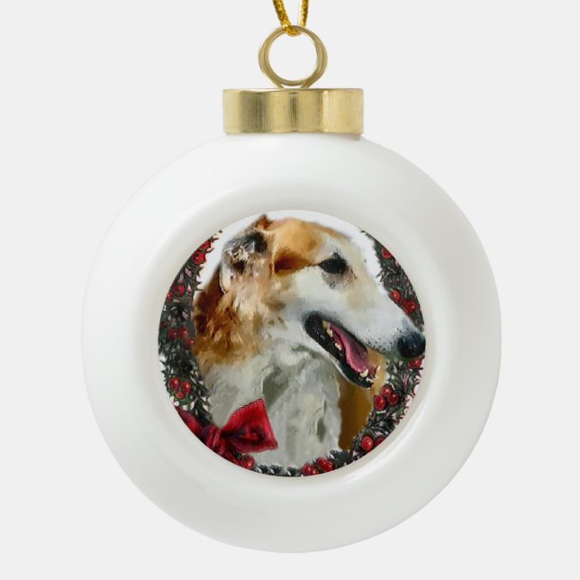 Borzoi Weihnachten Keramik Kugel-Ornament (Vorderseite)