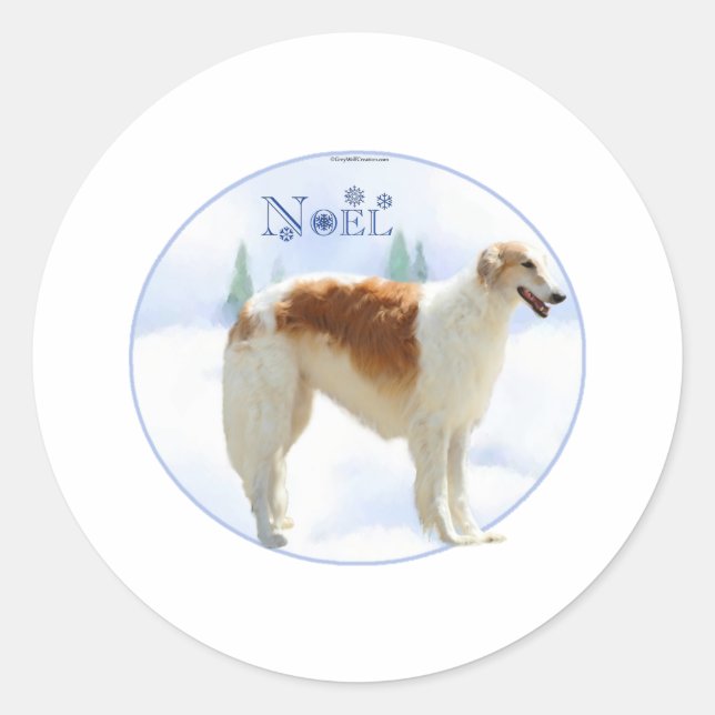 Borzoi-Weihnachten Runder Aufkleber (Vorderseite)