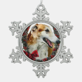 Borzoi Weihnachten Schneeflocken Zinn-Ornament