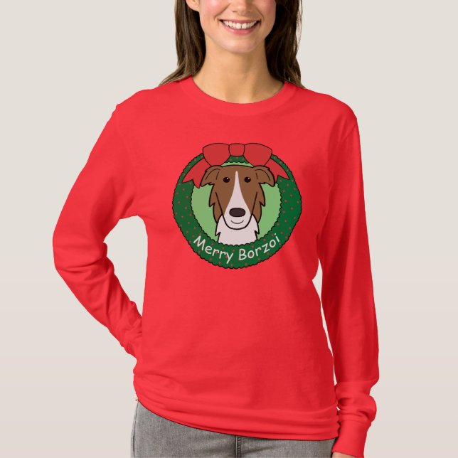 Borzoi-Weihnachten T-Shirt (Vorderseite)