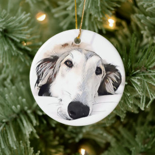 Borzoi-Weihnachtsbaumanhänger Keramik Ornament