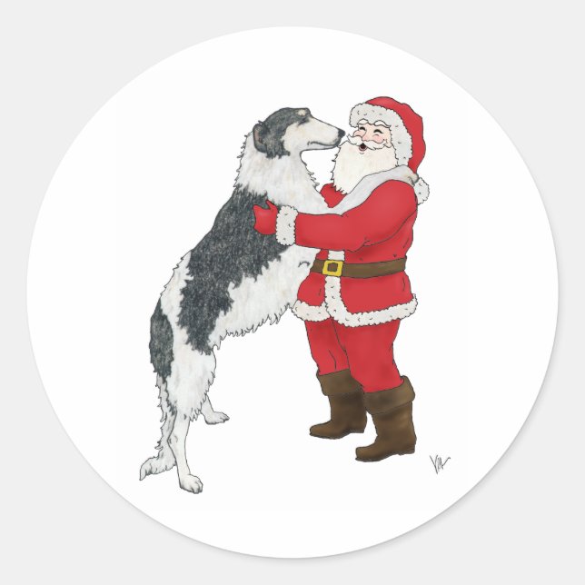 Borzoi Weihnachtsgrüßen Runder Aufkleber (Vorderseite)